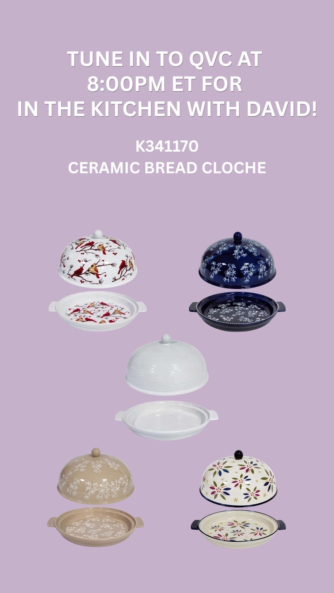Catch me on In the Kitchen with David at 8pm ET on QVC! I’ll be featuring my favorite new product - this amazing Ceramic Bread Cloche that’s just as stylish as it is functional. This piece comes in Birchwood, Floral Lace Blue, Floral Lace Oatmeal, Old World Confetti, and Woodland White. Shop this fun new item below! 💜

#LTKfoodie #LTKHome #LTKSaleAlert