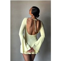 Zahra Long Sleeve Open Back Mini Knit Dress - Lemon | MESHKI US