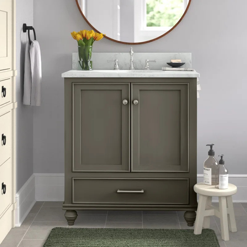 Angelissa 30'' Free Standing Single Bathroom Vanity with Marble Top | Wayfair North America
