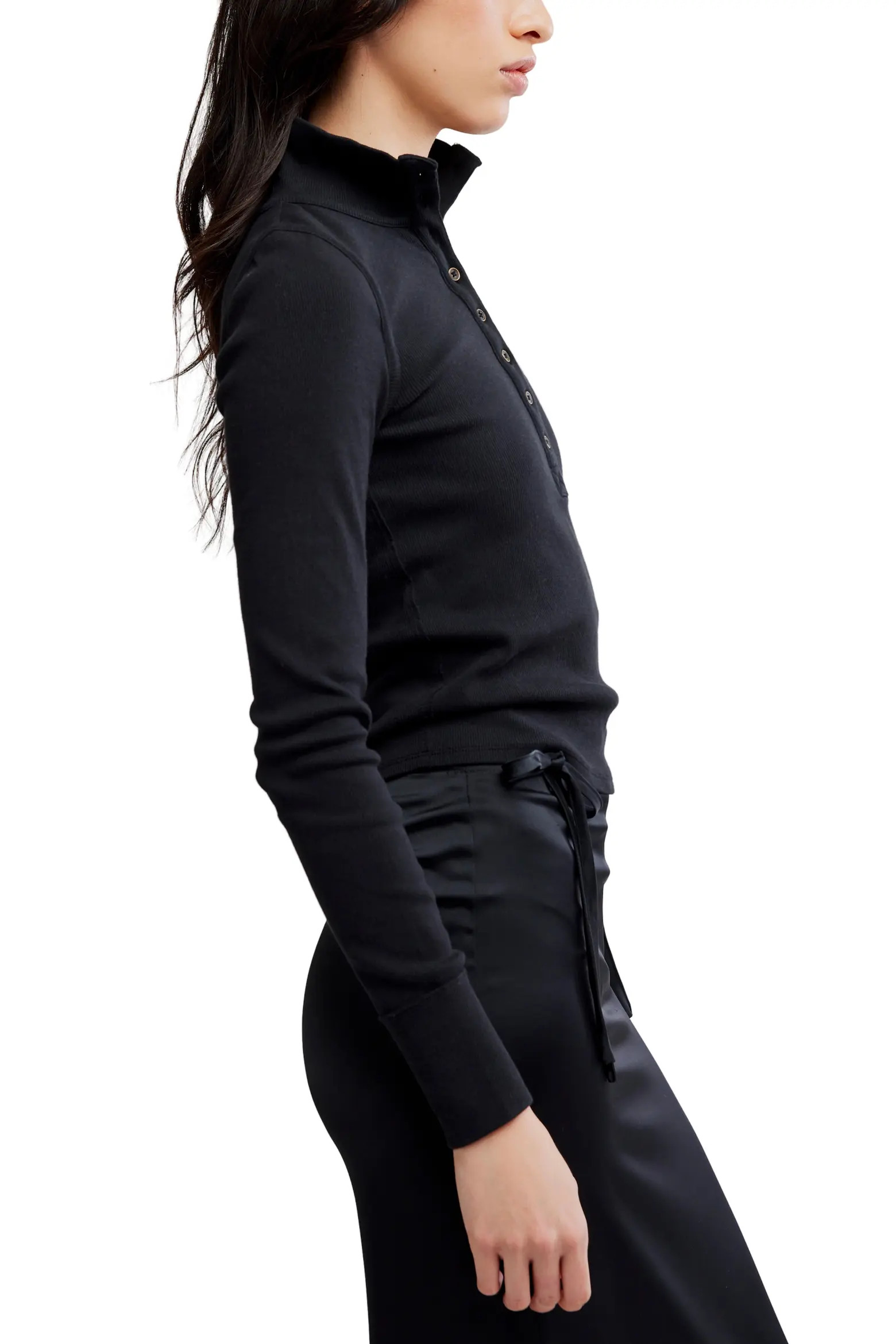 Lake Stand Collar Stretch Cotton Rib Henley (Women) | Nordstrom | Nordstrom