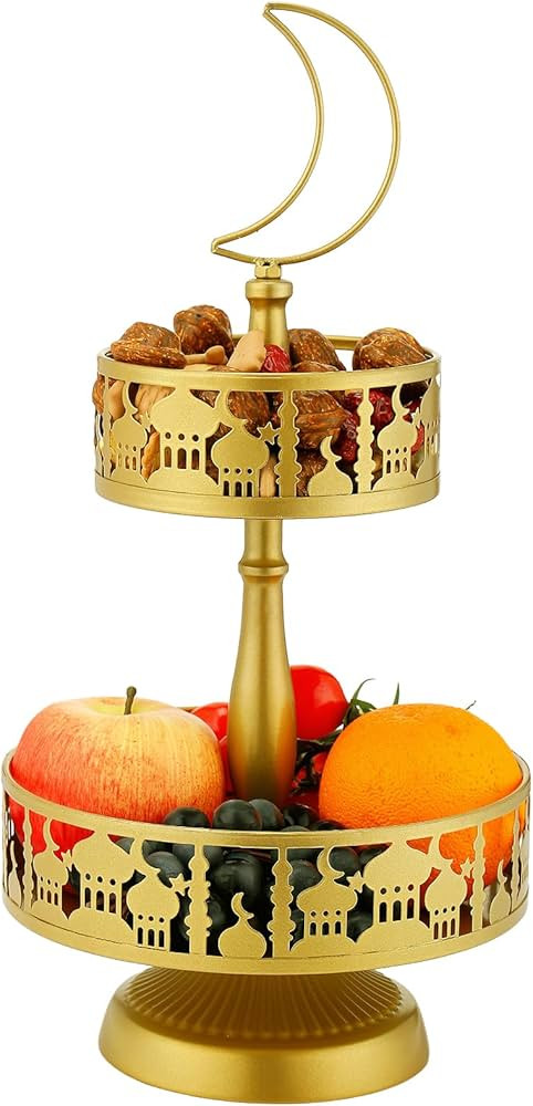 2 Tiered Ramadan Serving Trays Decorations for Home - Eid Mubarak Metal Platters Table Decor Gift... | Amazon (US)