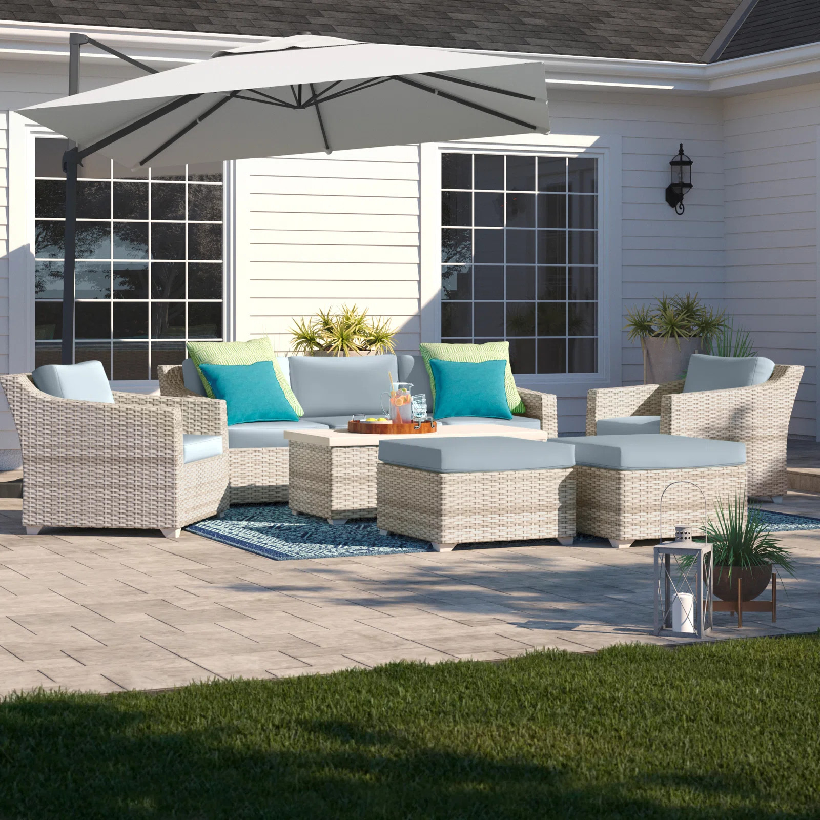 Falmouth Wicker/Rattan 7 - Person Seating Group with Cushions | Wayfair North America