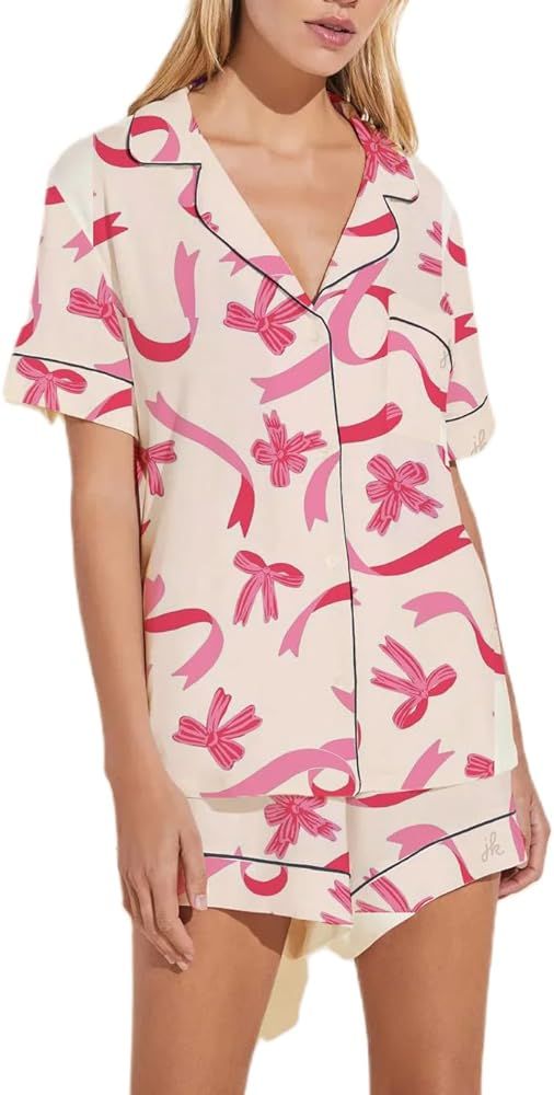 Womens Rabbit Monkey Print 2 Piece Pajamas Y2k Preppy Short Sleeve Shirt Shorts Two Piece Pjs Out... | Amazon (US)