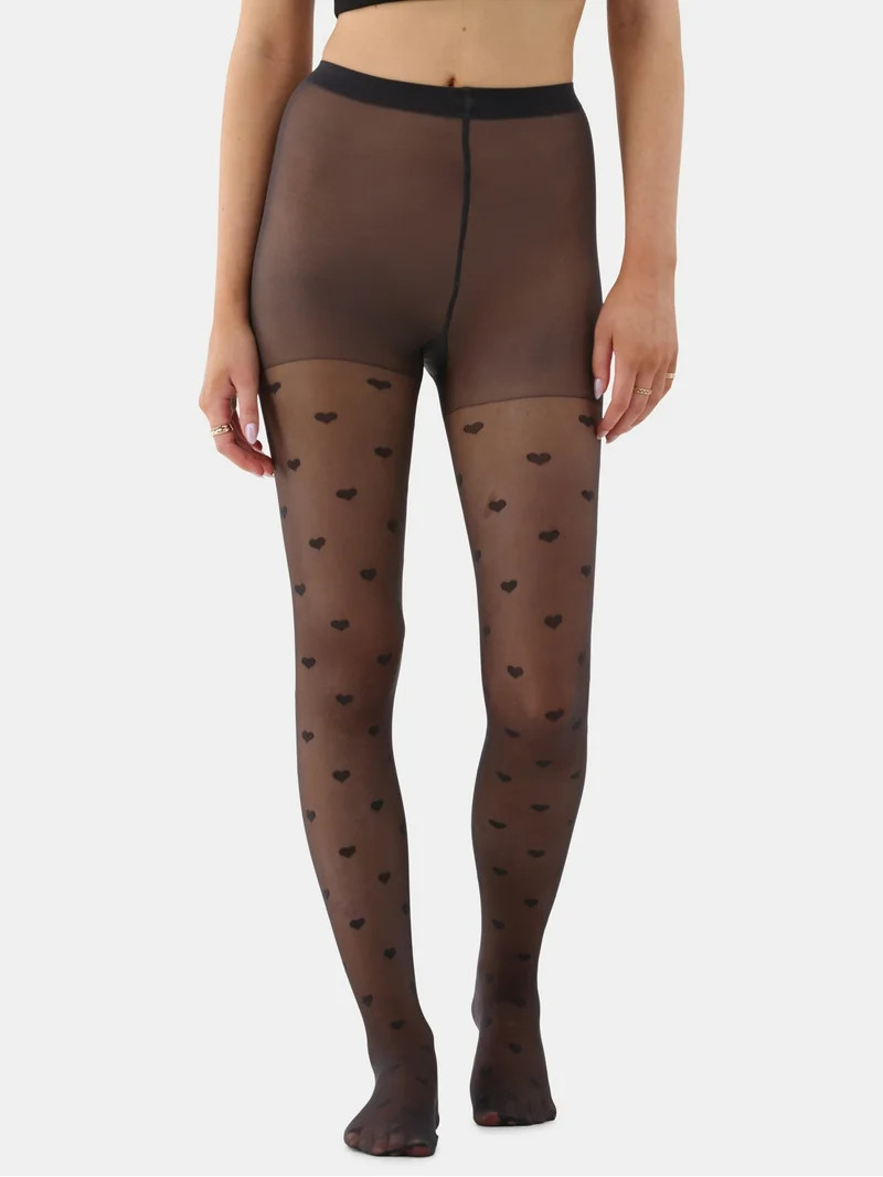 No Boundaries Hearts Pattern Tights for Women, Sizes S-3XL | Walmart (US)