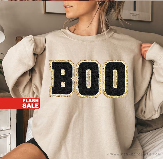 Chenille Patch Halloween Sweatshirt BOO Halloween Crewneck - Etsy | Etsy (US)