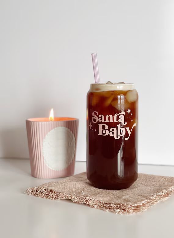 Santa Baby can glass w/Glass straw | Beer can glass cup | Christmas Gift | Christmas cup | Holida... | Etsy (US)