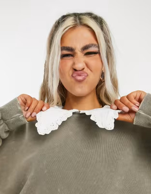 Noisy May sweat with collar in acid wash khaki | ASOS (Global)