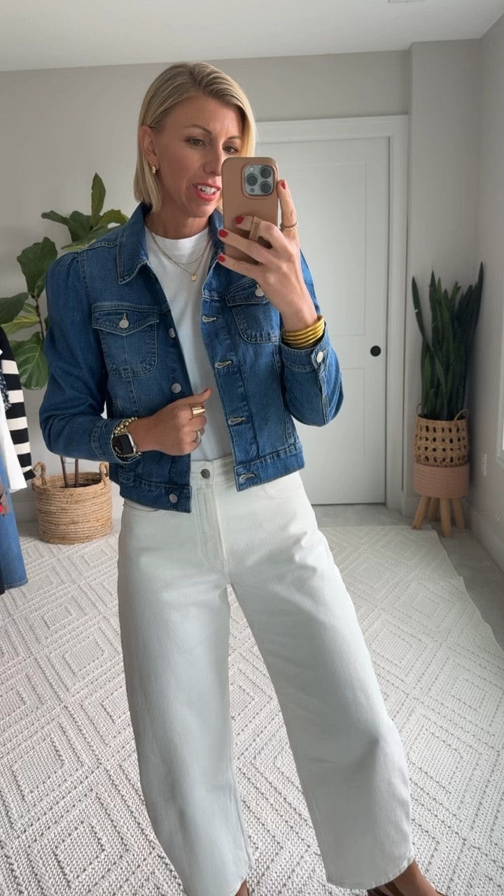 A denim jacket is one of those wardrobe essential layering pieces for all seasons! I love this modern, cropped style that pairs effortlessly with wide leg bottoms, for a really flattering fit! I also like the puff sleeve details that add some interest and sophistication. I went up a size and this, for a more relaxed fit. 

#LTKVideo #LTKFindsUnder50 #LTKOver40