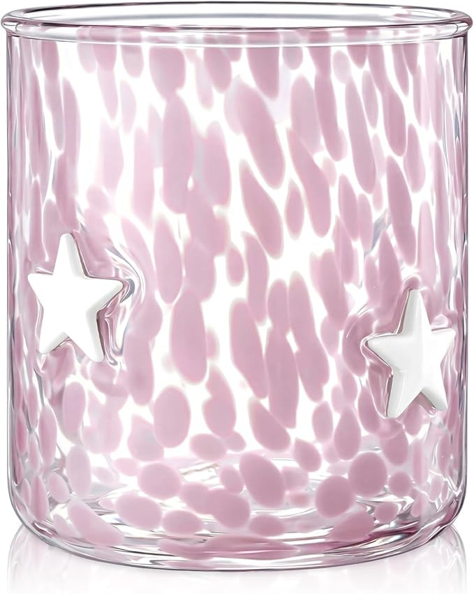 Pink Confetti Star Icon Juice Glass 14 oz Star Icon Glass Cups Hand Blown Old Fashioned Summer Co... | Amazon (US)