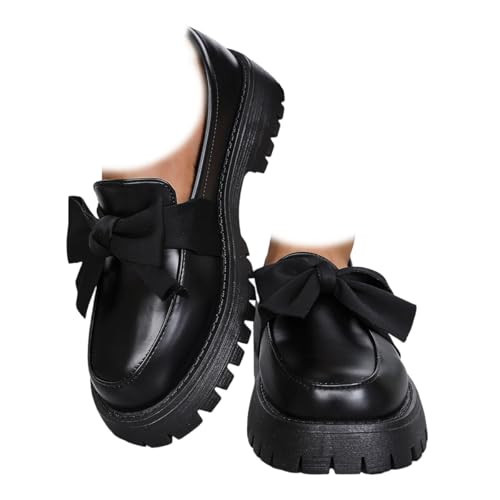 Women's Patent Leather Loafers Platform Bow Loafers Vintage Chunky Heel Oxford Shoes Heeled Gothic Lolita Oxfords | Amazon (US)