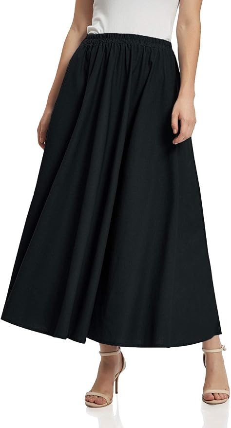 Soojun Women's Solid Cotton Linen Retro Vintage A-line Long Flowy Skirts | Amazon (US)