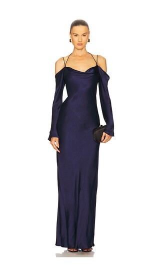 La Lune Off Shoulder Tie Maxi Dress in Midnight | Revolve Clothing (Global)