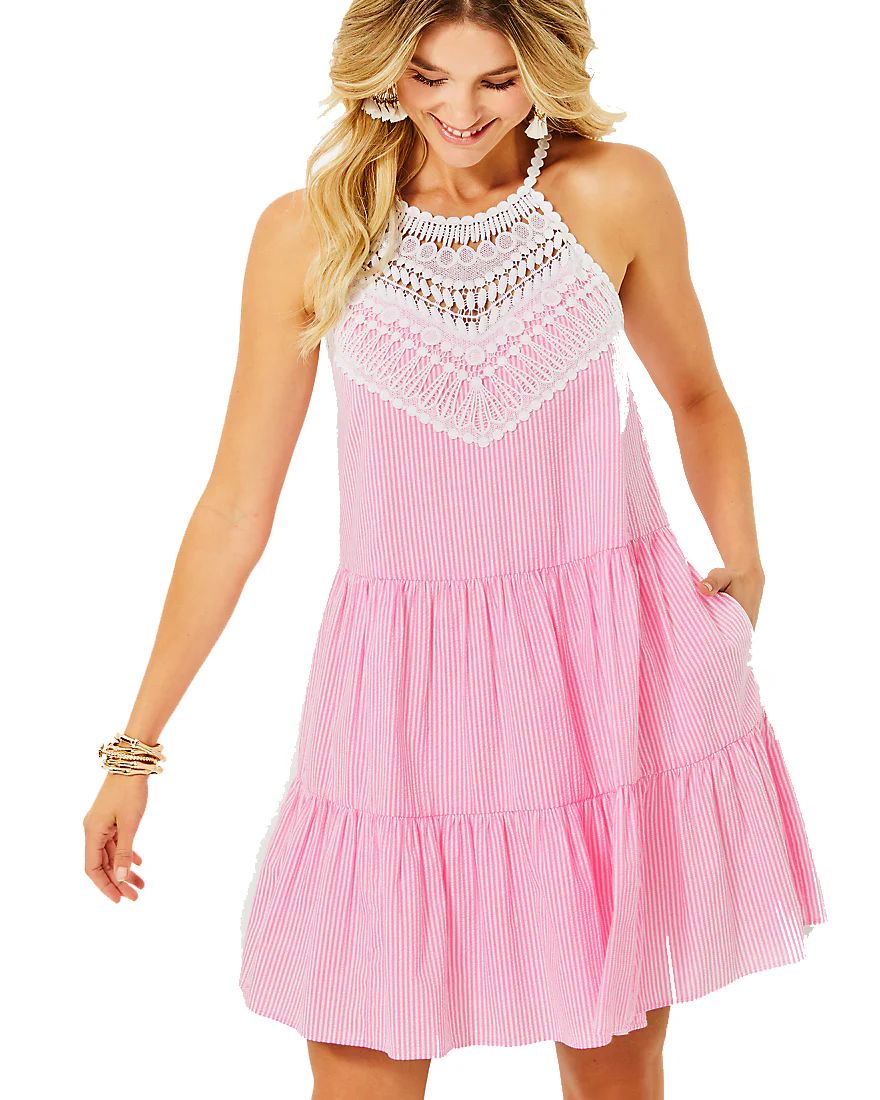 Britt Seersucker Striped Halter Dress | Splash of Pink - A Lilly Pulitzer Store