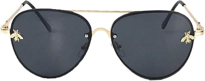 Fashion Culture Women's Buzzed Bee Charm 60mm Aviator Sunglasses (Black) | Amazon (US)