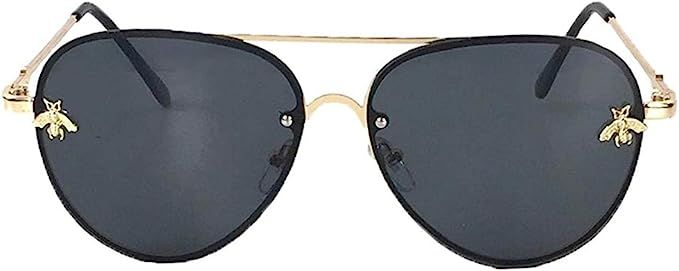 Fashion Culture Women's Buzzed Bee Charm 60mm Aviator Sunglasses (Black) | Amazon (US)