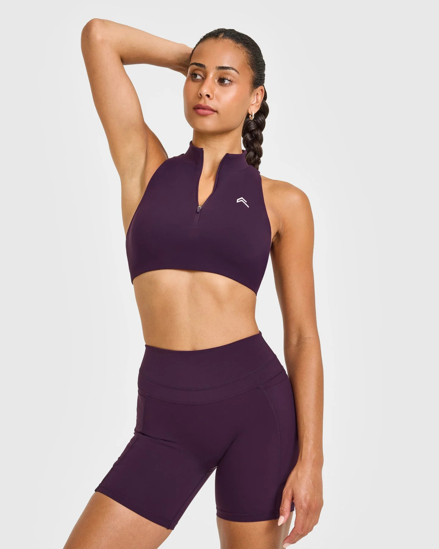 EasyLift™ Zip High Neck Sports Bra with White Logo 
 Blackberry Purple | Oner Active (UK / US)