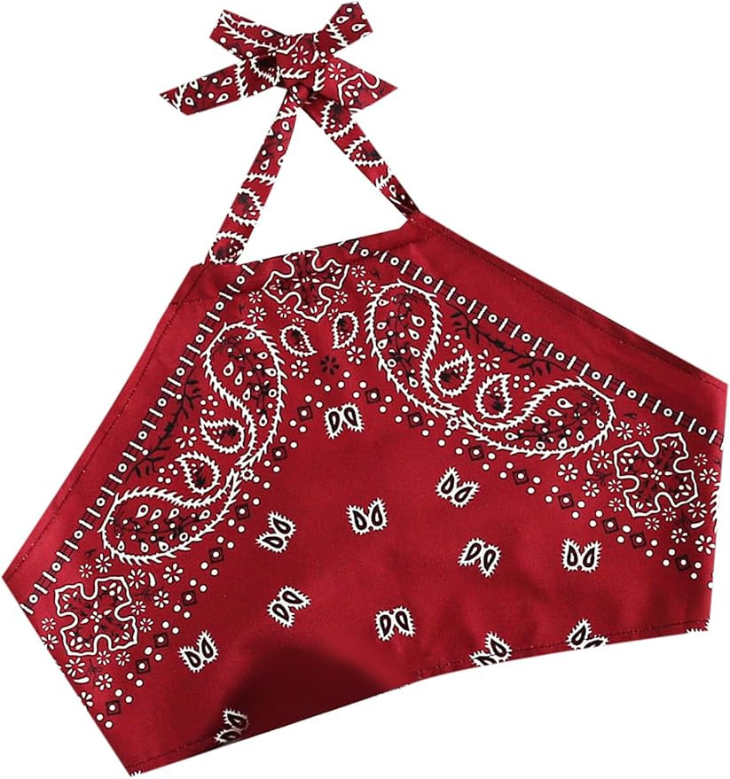 SweatyRocks Women's Vintage Print Halter Neck Crop Top | Amazon (US)