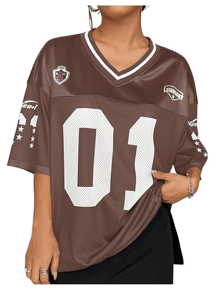 SOLY HUX Jersey Shirts for Women Y2k Graphic Number Oversized Tees V Neck Half Sleeve Cute Soccer... | Amazon (US)