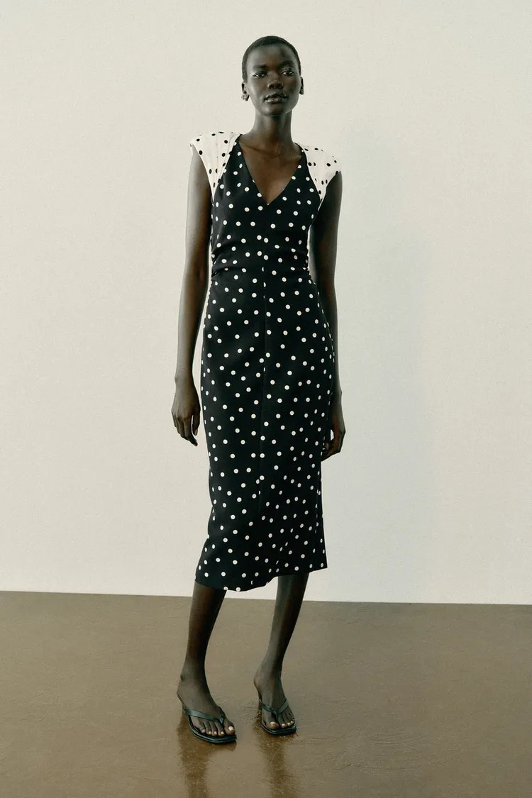 POLKA DOT MIDI DRESS WITH SHOULDER PADS | Zara US