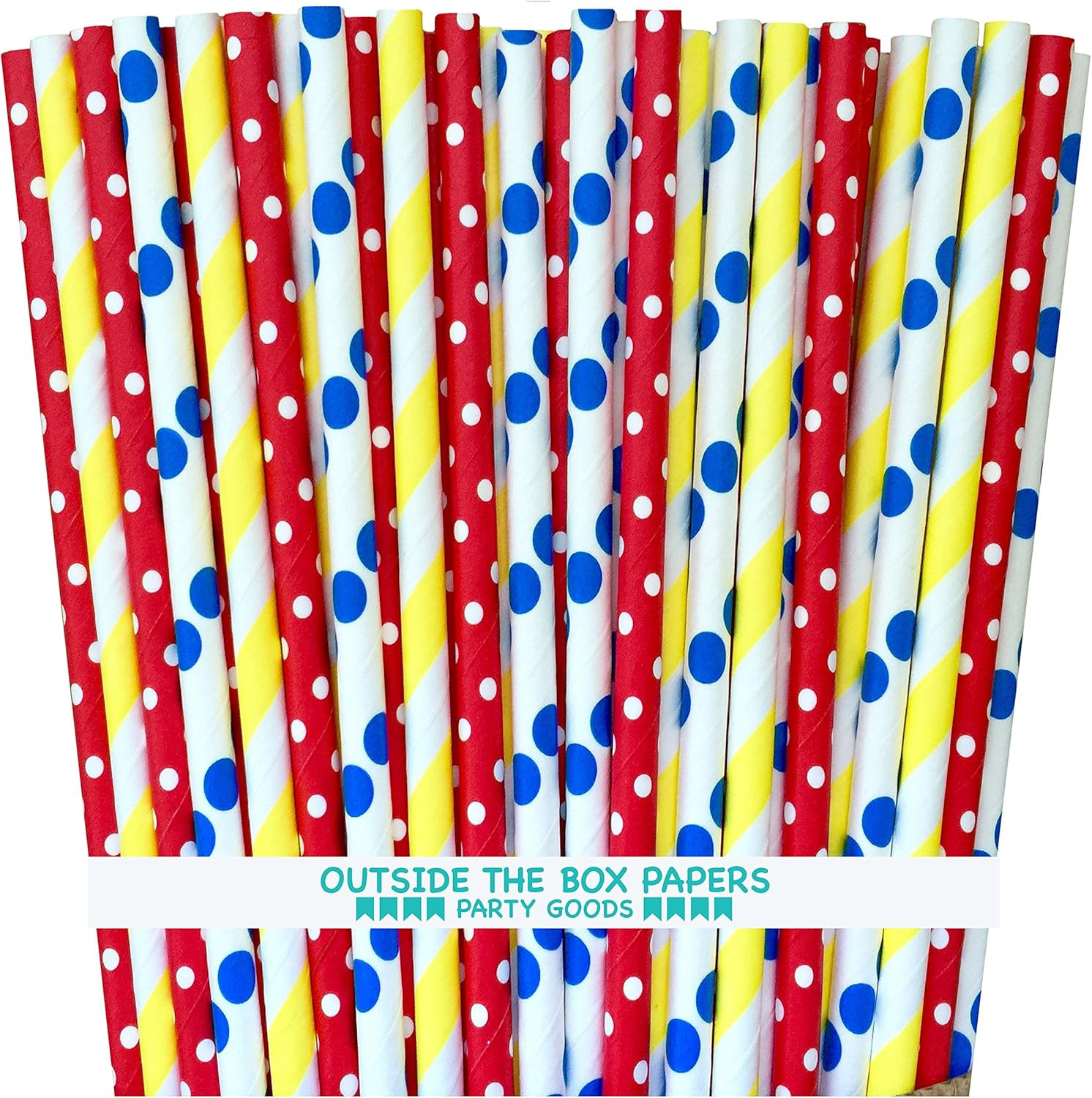 Outside the Box Papers Circus Theme Polka Dot and Stripe Paper Straws 7.75 Inches 75 Pack Red, Bl... | Amazon (US)