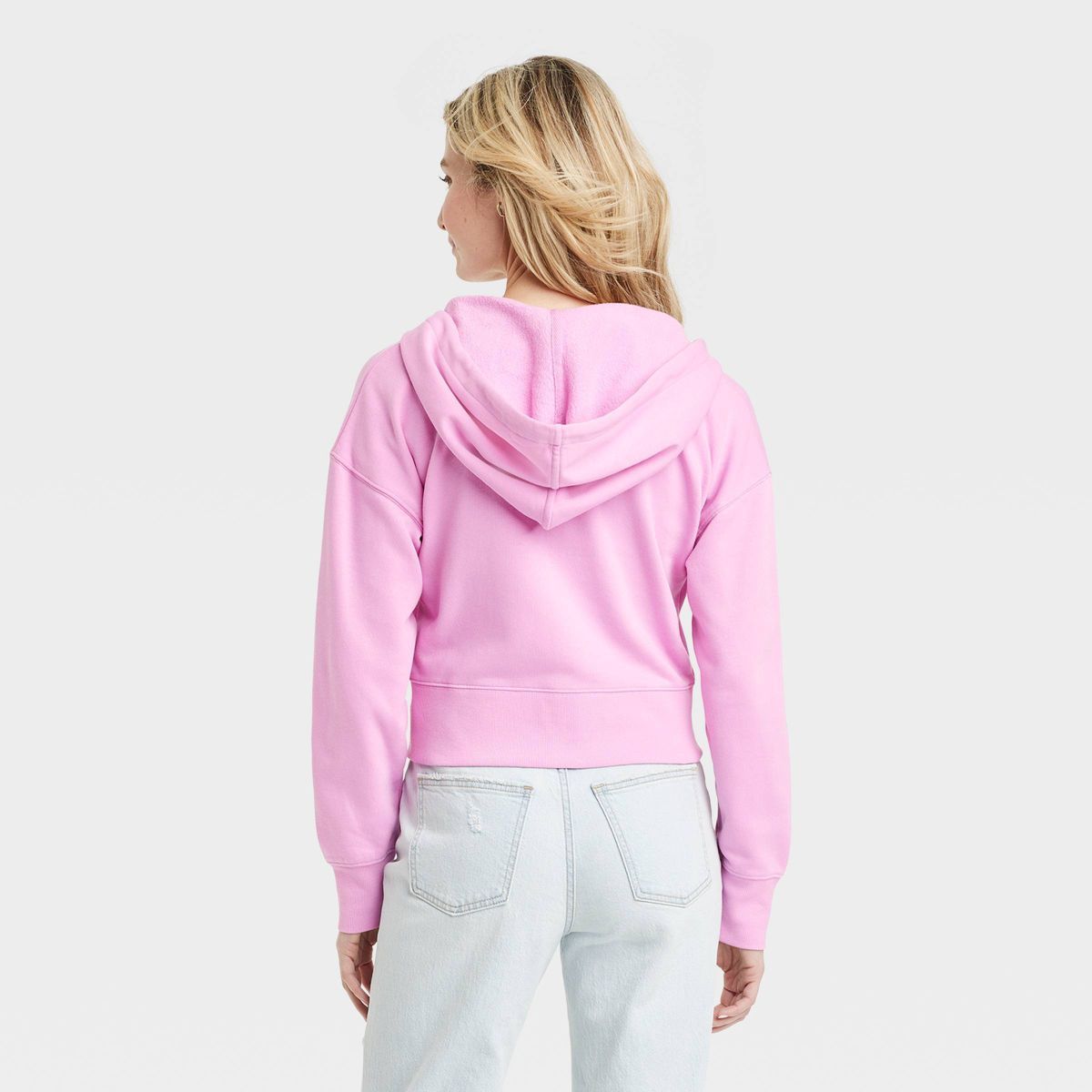 Women's Cropped Hooded Zip-Up Sweatshirt - Universal Thread™ Pink M | Target
