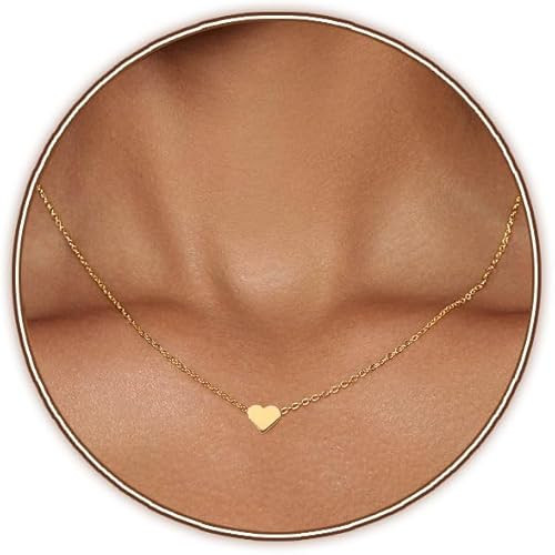 Zeffy Cute Heart Necklace 18k Gold Plated Tiny Heart Pendant Choker Necklaces Small Gold Love Ope... | Amazon (US)