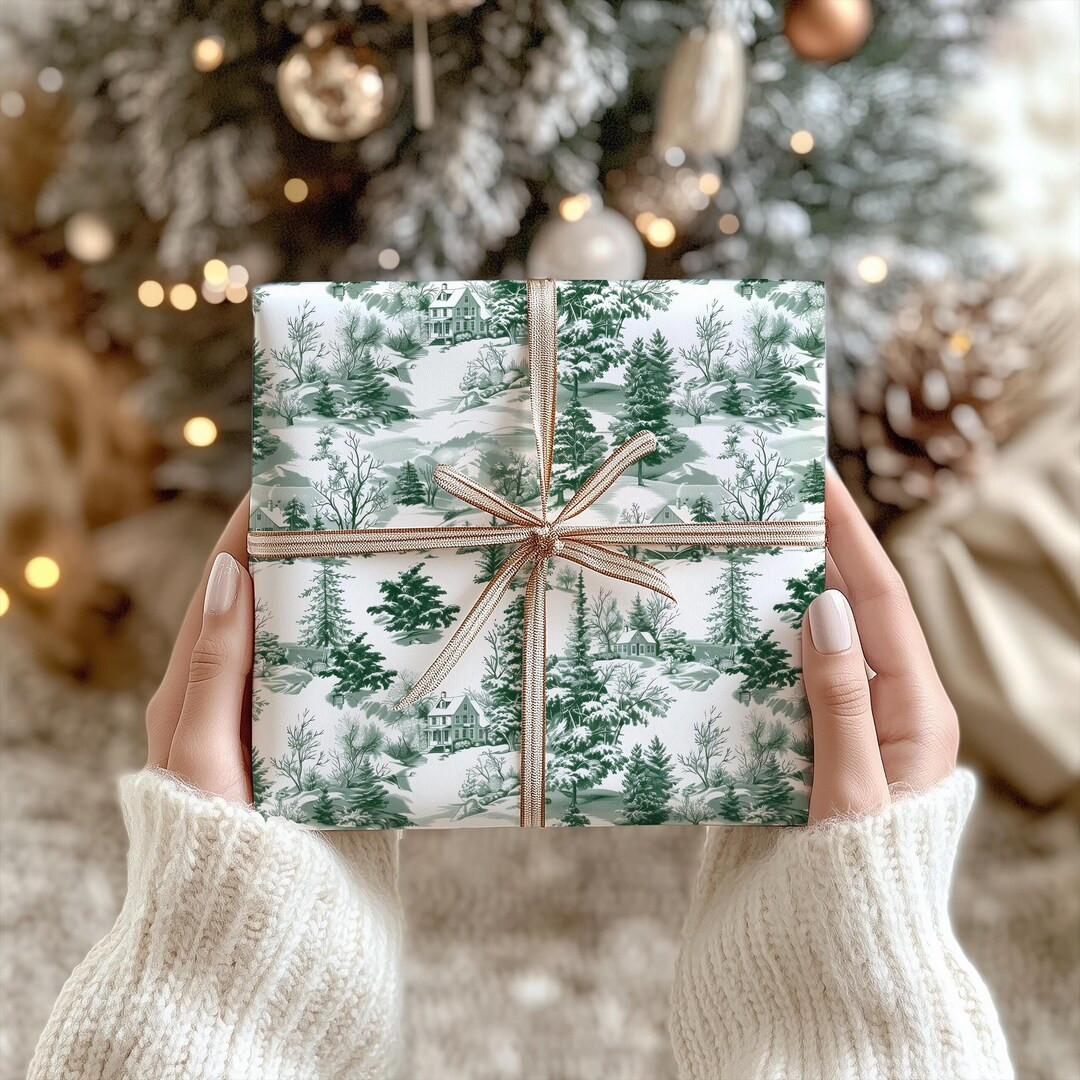 Green Toile De Jouy Wrapping Paper Toile Christmas Wrapping Paper Roll Christmas Toile Gift Wrap ... | Etsy (US)