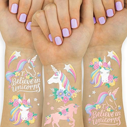 xo, Fetti Unicorn Party Favors - Temporary Tattoos for Kids - 26 styles | Birthday Party Supplies, U | Amazon (US)