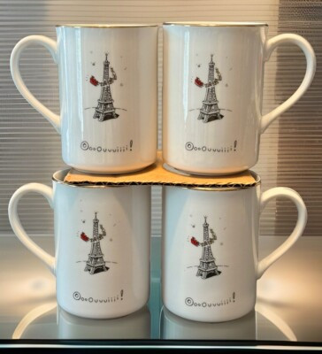 4 Porcelain Christmas EIFFEL TOWER Paris France Santa Sleigh Coffee Mug Oui Oui  | eBay | eBay US
