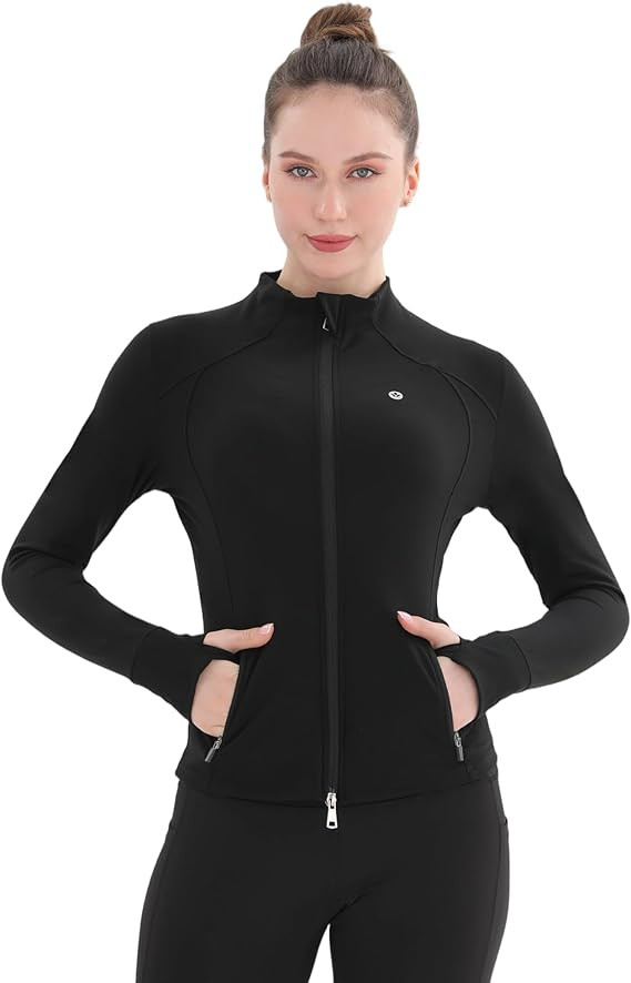 Women's fleece-lined Athletic Jacket with Thumb Holes, Full-Zip Sports Jacket, Yoga Running Jacke... | Amazon (US)