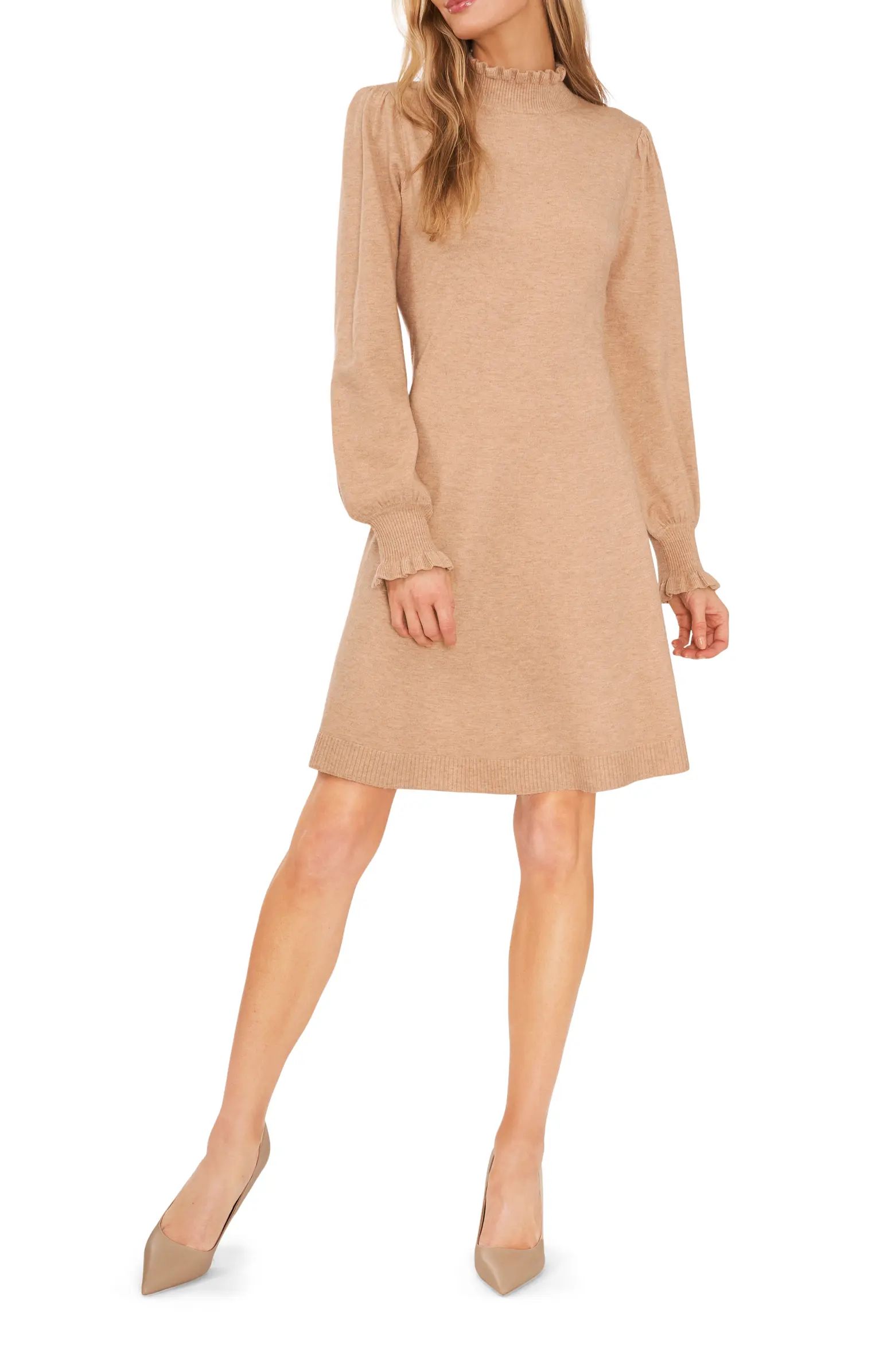 CeCe Mock Neck Long Sleeve Fit & Flare Sweater Dress | Nordstrom | Nordstrom