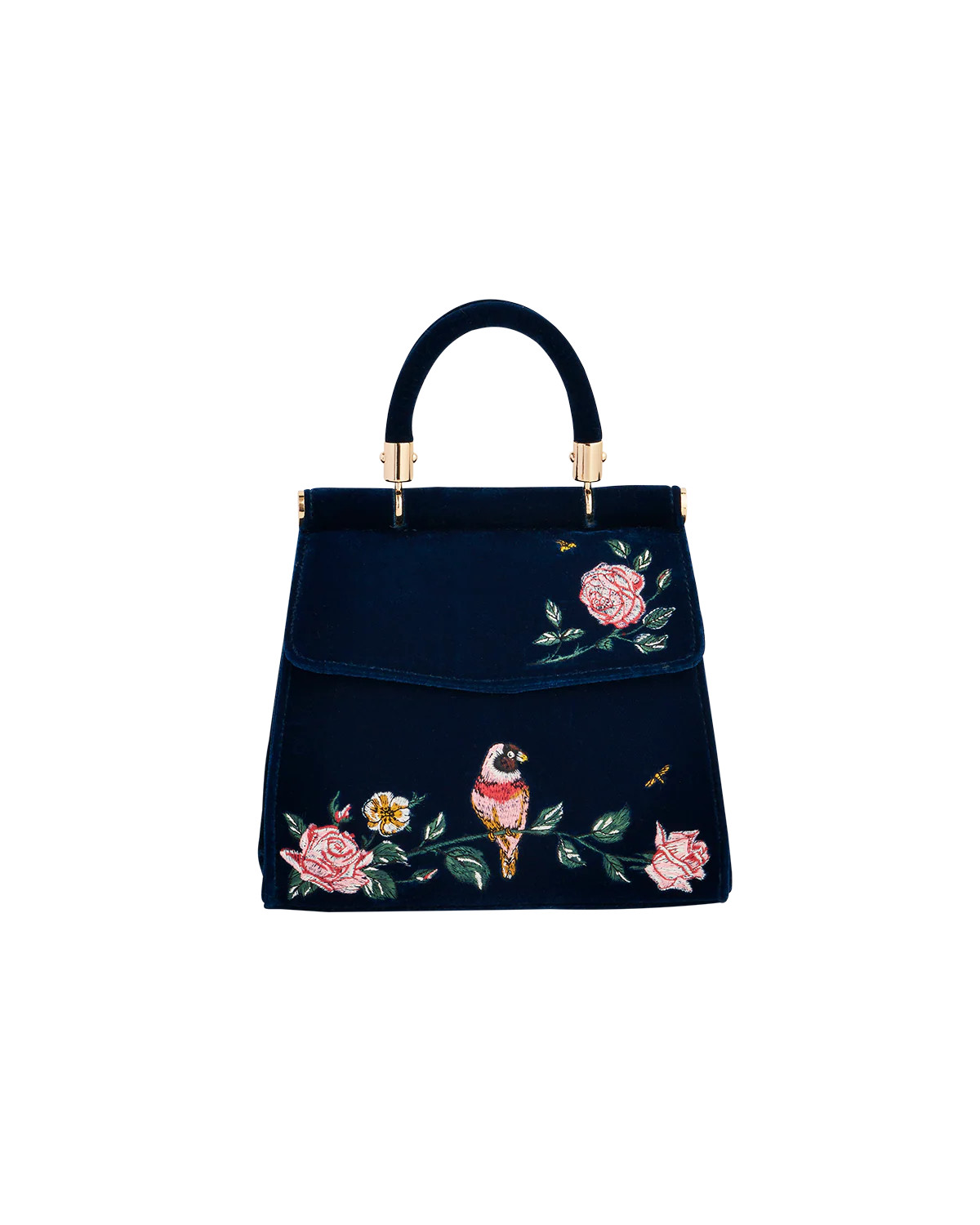 Blue Rosy Posy Embroidered Mini Top Handle Tote | Fable England