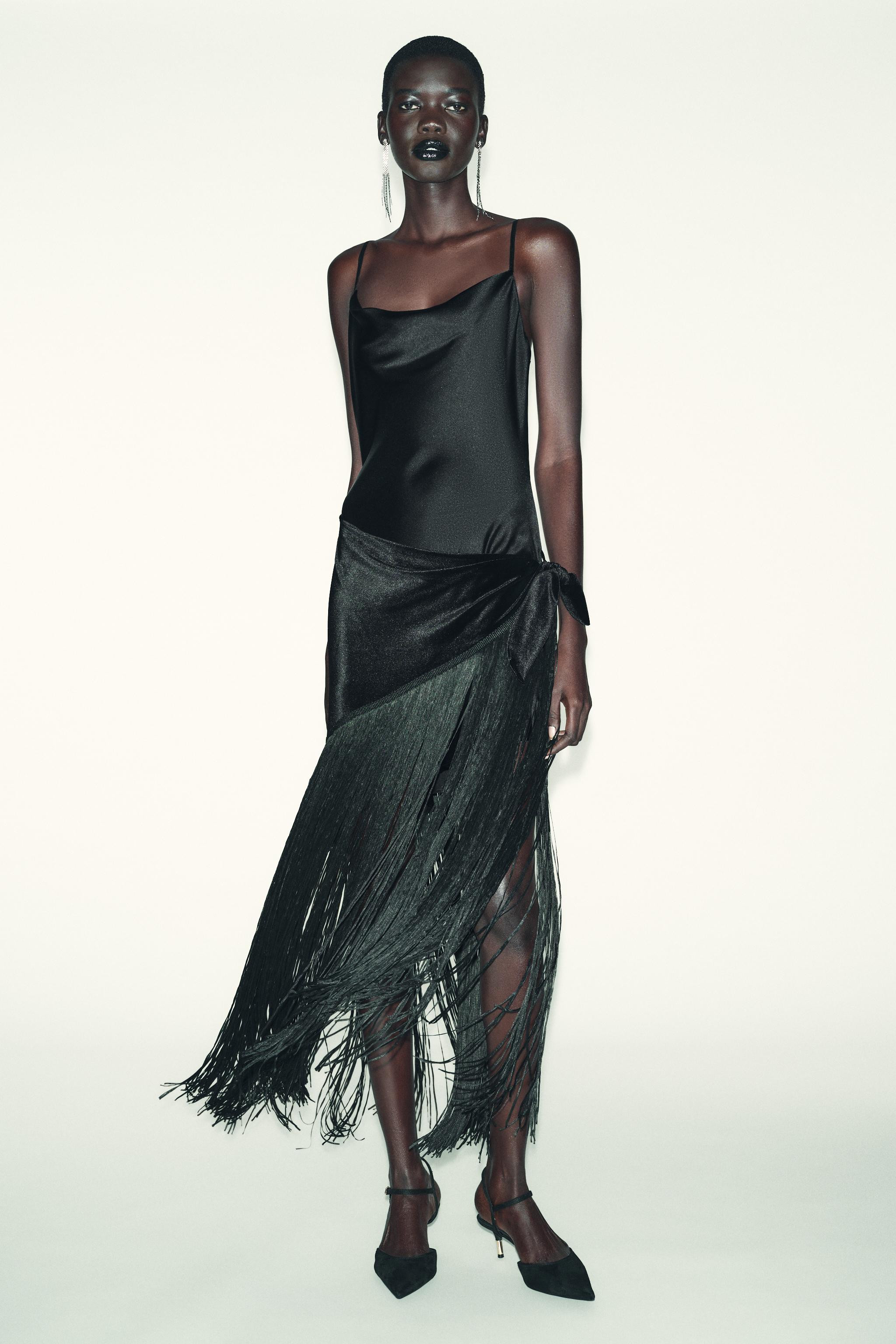 COMBINATION FRINGE LONG DRESS | Zara US