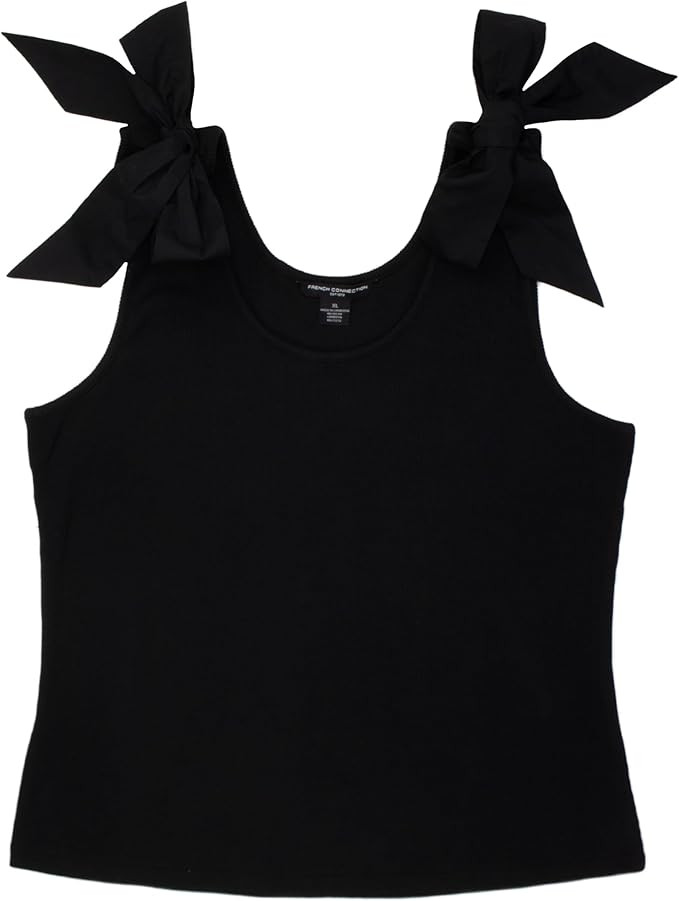 French Connection Women's Bow-Shoulder Tank – Ribbed Cotton Tank Top with Bow Tie Straps | Amazon (US)