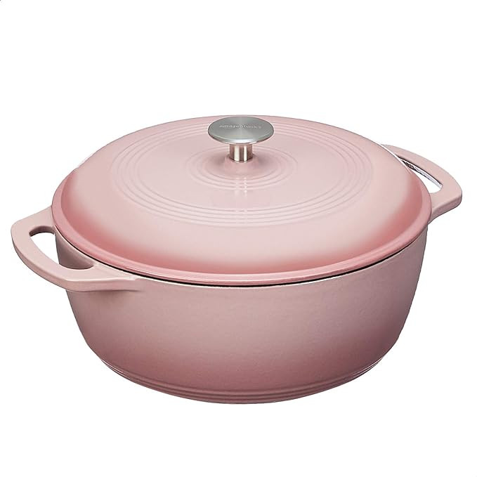 Amazon Basics Enameled Cast Iron Covered Dutch Oven, 6-Quart, Light Pink | Amazon (US)