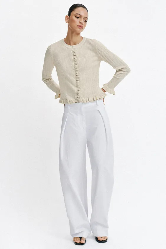 METALLIC THREAD KNIT CARDIGAN WITH RUFFLES | Zara UK