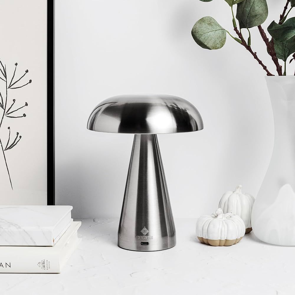 EdensDECOR Silver Mushroom Decor Table Lamp, Retro Vintage Mushroom Night Light, Small Touch Beds... | Amazon (US)