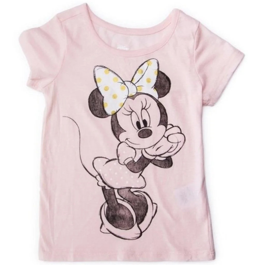 Pink Disney MINNIE MOUSE Girls T-Shirt With Gold Glitter Polka Dots Size 7/8 | Walmart (US)