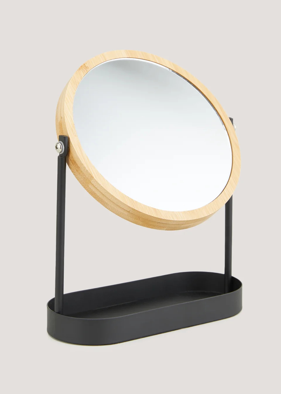 Black Metal & Bamboo Mirror (19cm x 25cm x 8cm) | Matalan (UK)