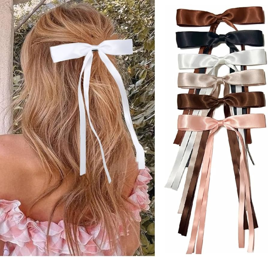 Cute Hair Accessories: Bow Hair Clips, Ribbon Barrettes with Long Tails and Tassels for Girls - 6... | Amazon (US)