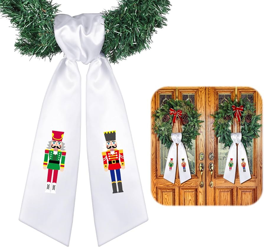 2 Pcs Christmas Wreath Sash White Satin Nutcracker Sash Holiday and Christmas Decor for Front Doo... | Amazon (US)