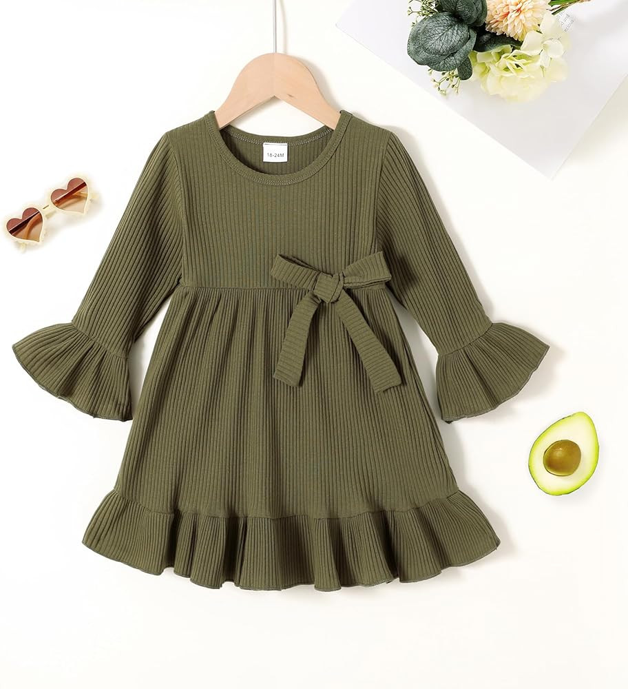 YOUNGER TREE Kids Toddler Dress Baby Girls Fall Dresses Ruffle Long Sleeve Bowknot Casual Winter ... | Amazon (US)