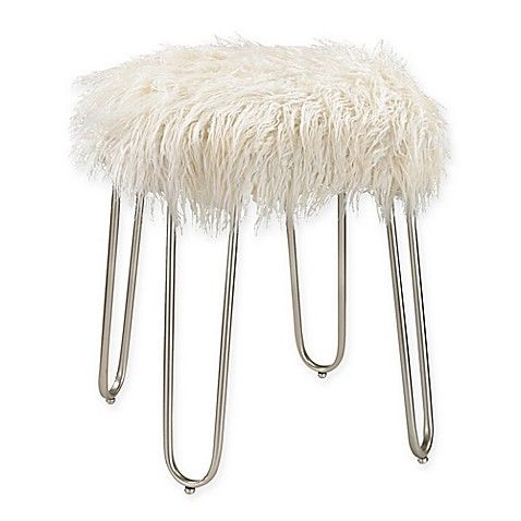 Sterling Industries Betty Retro Faux Fur Stool in White | Bed Bath & Beyond