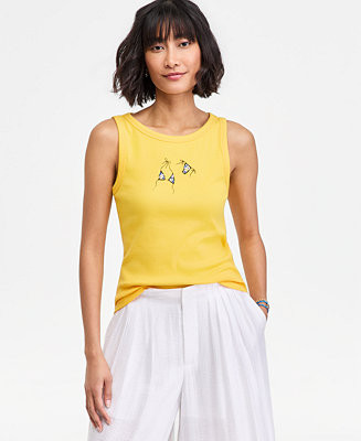 On 34thPlus Embroidered Boatneck Tank Top | Macy's