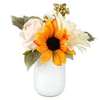 9" Sunflower Arrangement in White Mason Jar by Ashland® | Michaels Stores