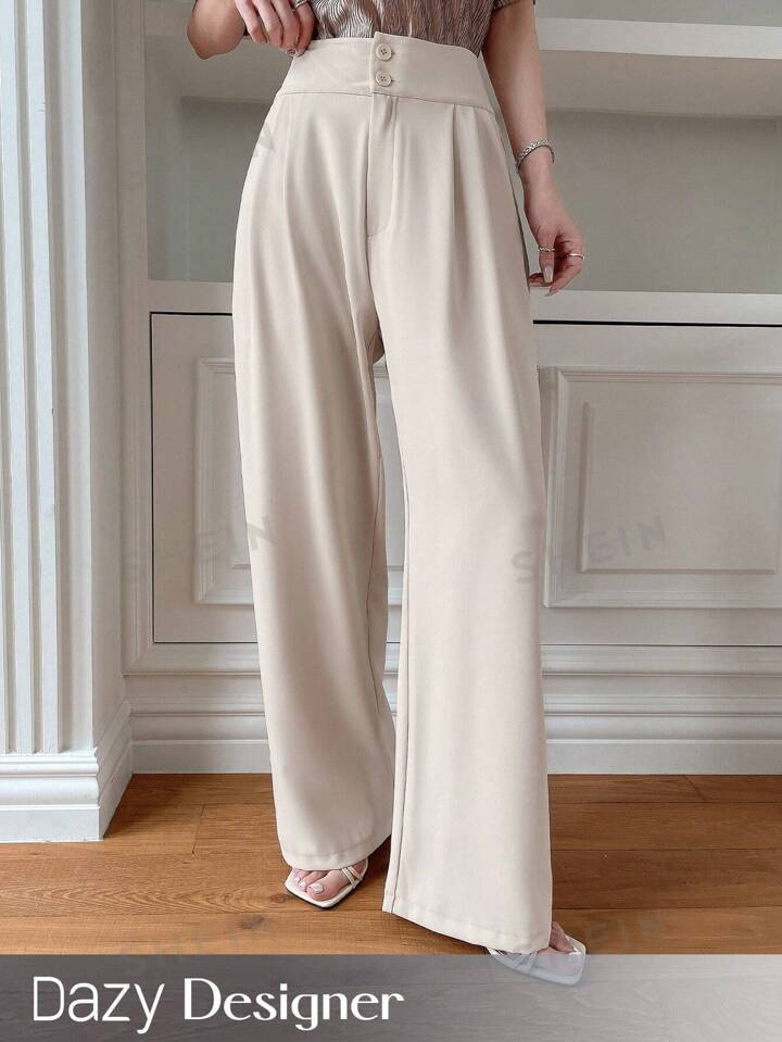Dazy Designer Ladies' Apricot Colored Belted Straight Pants With Pockets | SHEIN