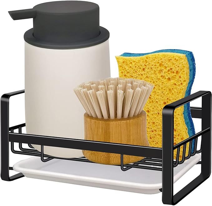 Kitchen Sink Caddy Sponge Holder Sink Organizer, Sink Tray Drainer Rack, Soap Dish Dispenser Brus... | Amazon (US)