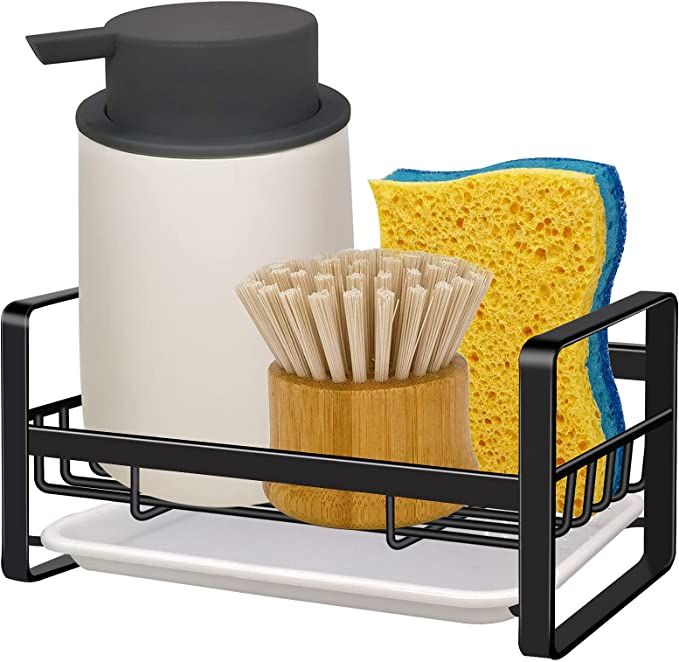 Kitchen Sink Caddy Sponge Holder Sink Organizer, Sink Tray Drainer Rack, Soap Dish Dispenser Brus... | Amazon (US)