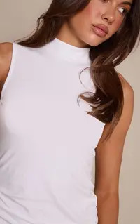 White Soft Cotton High Neck Sleeveless Vest Top | PrettyLittleThing US