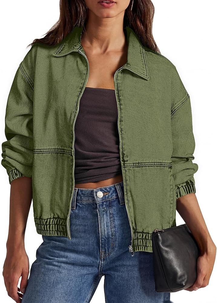 Glamaker Womens Oversized Denim Jacket Trendy Casual Zip Up Long Sleeve Loose Fit Jean Jackets Ou... | Amazon (US)